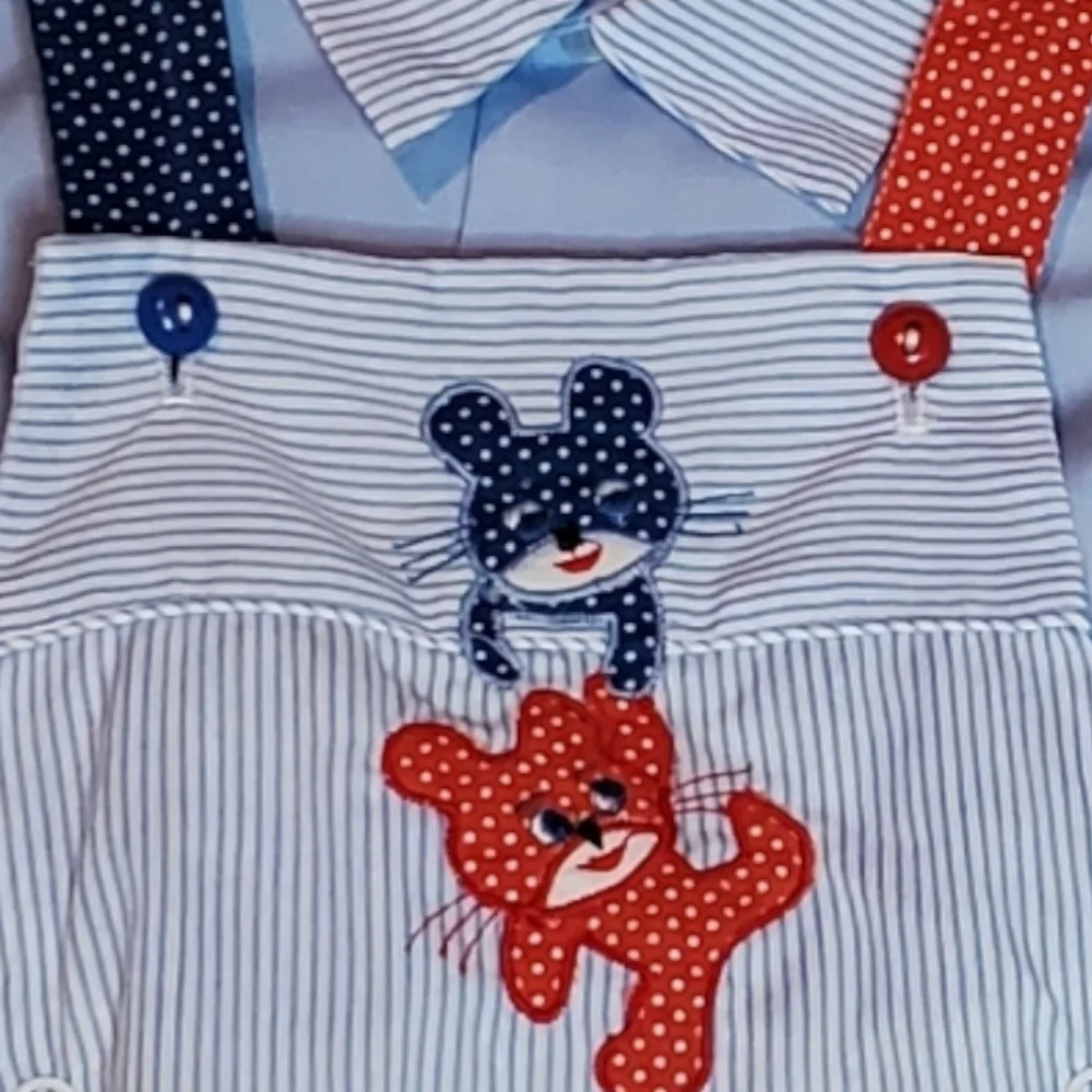 Vintage Baby Togs 2 Piece Romper & Shirt Blue|Red Baby Boys 3-6 Months